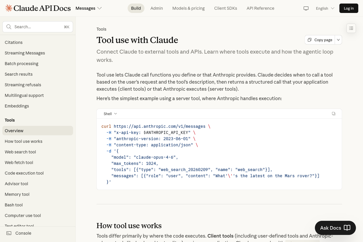 Tool use with Claude — Anthropic Docs
